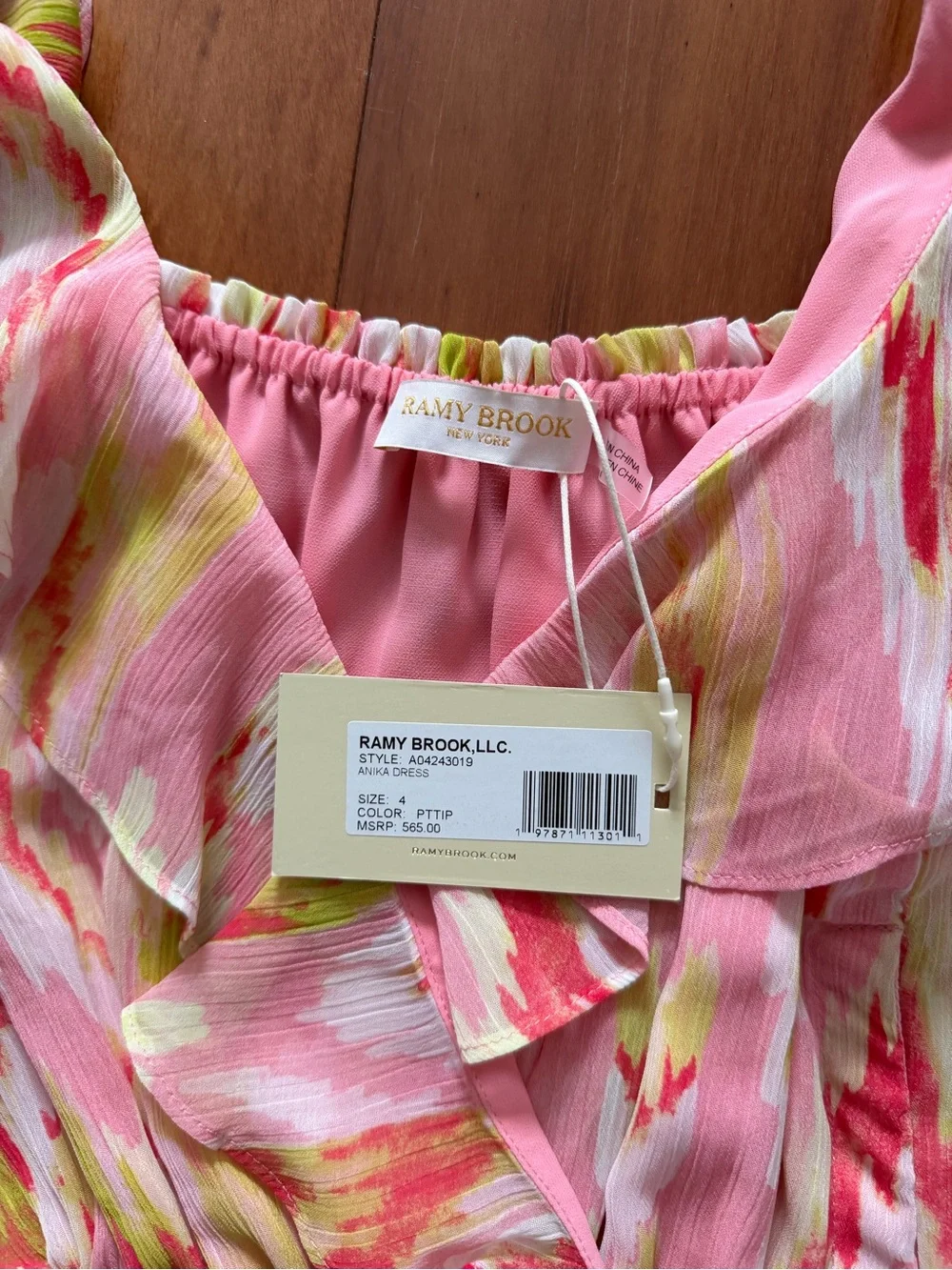 Ramy Brook Pink and Yellow Watercolor Ruffle Dress - Picture 2 of 4